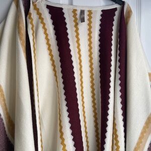 Boho Fringe Poncho | Neutral Stripe | Size M/L